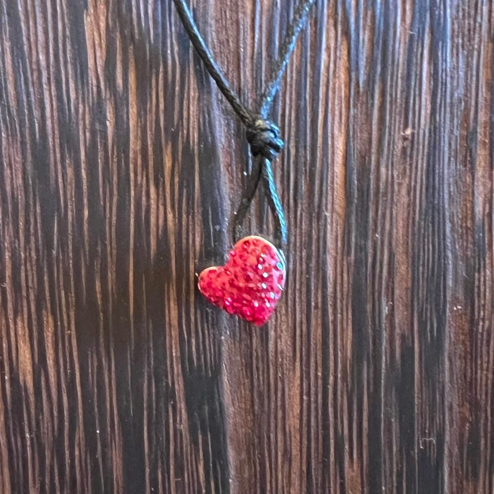 Swarovski Heart Necklace Womens OS Red Crystal Pave Black Cord Swan Logo